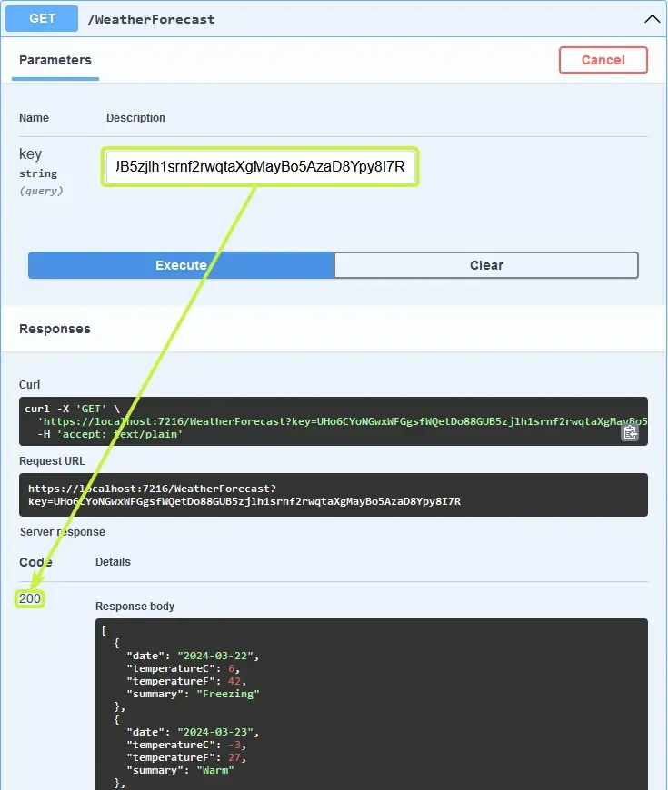 Clef d'API valide → Success